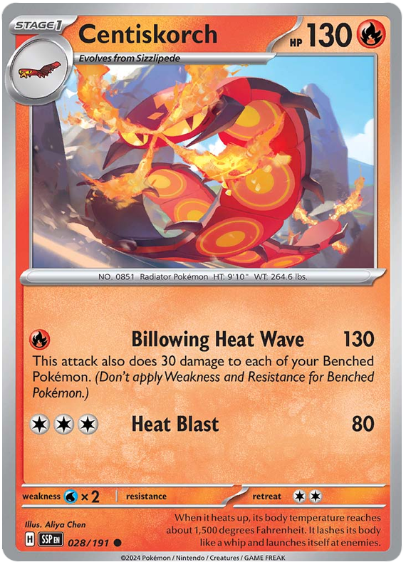 Pokemon Surging Sparks Card List - Centiskorch Surging Sparks Common #028/191