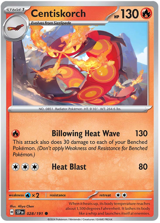 Pokemon Surging Sparks Card List - Centiskorch Surging Sparks Common #028/191