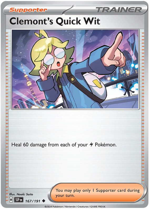 Pokemon Surging Sparks Card List - Clemont's Quick Wit Surging Sparks Uncommon #167/191