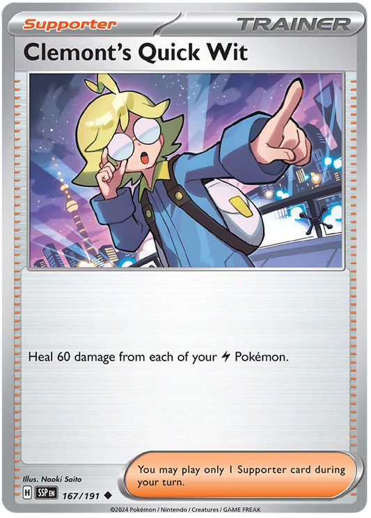 Pokemon Surging Sparks Card List - Clemont's Quick Wit Surging Sparks Uncommon #167/191