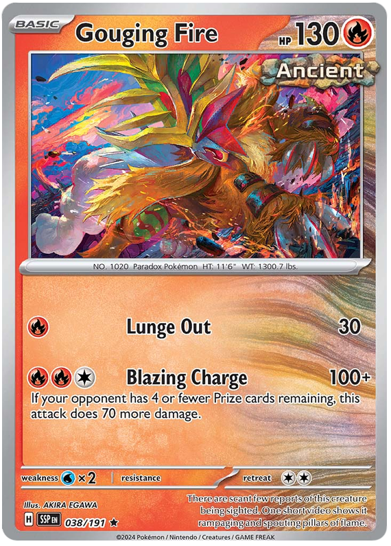 Pokemon Surging Sparks Card List - Gouging Fire Surging Sparks Rare #038/191