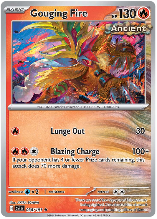 Pokemon Surging Sparks Card List - Gouging Fire Surging Sparks Rare #038/191