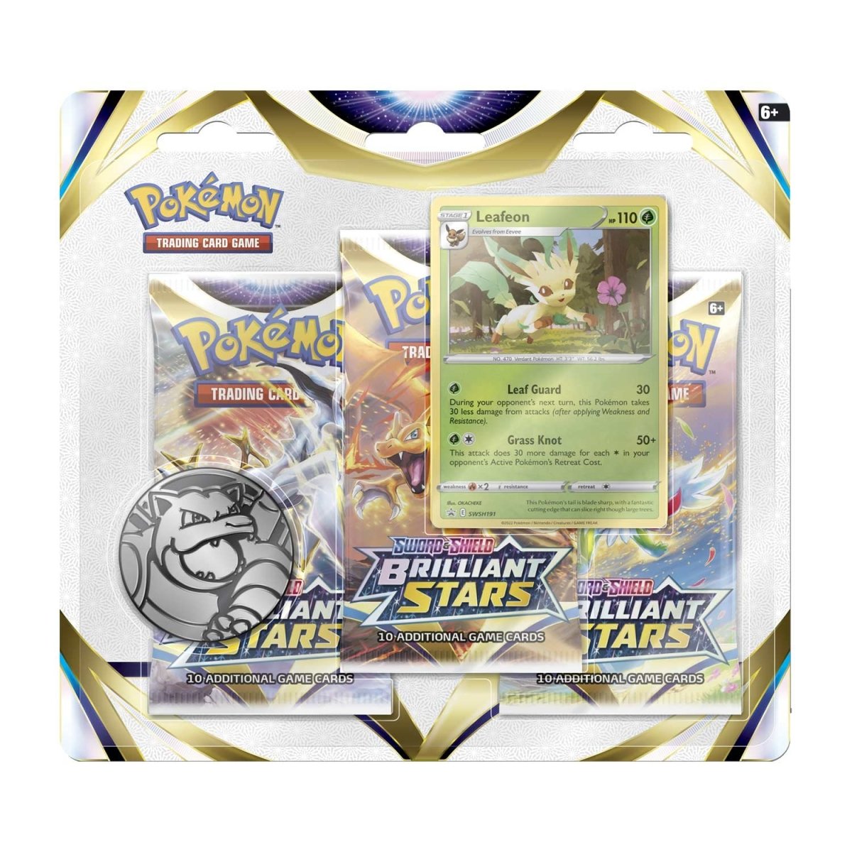 Pokemon TCG: Sword & Shield - Brilliant Stars Triple Pack (3 Boosters & Leafeon or Glaceon Foil Promo Card)