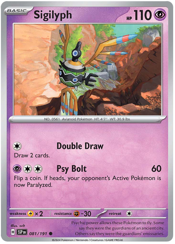 Pokemon Surging Sparks Card List - Sigilyph Surging Sparks Common #081/191