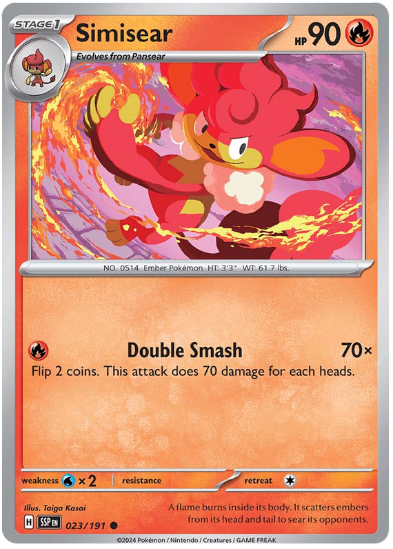 Pokemon Surging Sparks Card List - Simisear Surging Sparks Common #023/191