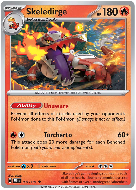 Pokemon Surging Sparks Card List - Skeledirge Surging Sparks Rare #031/191