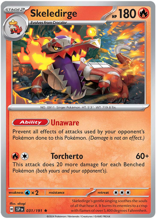 Pokemon Surging Sparks Card List - Skeledirge Surging Sparks Rare #031/191