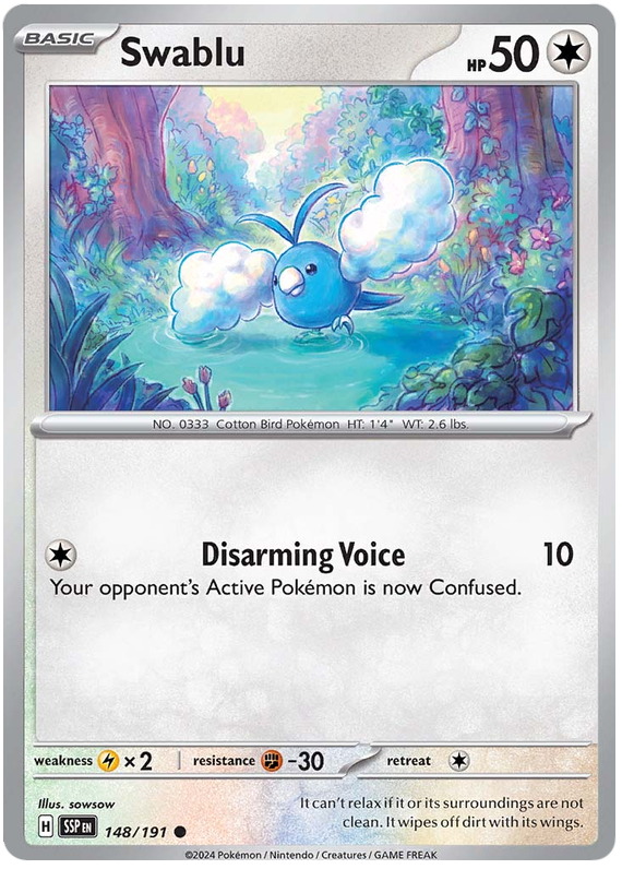 Pokemon Surging Sparks Card List - Swablu Surging Sparks Common #148/191