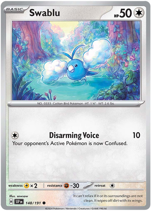 Pokemon Surging Sparks Card List - Swablu Surging Sparks Common #148/191