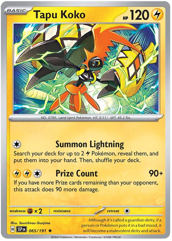 Pokemon Surging Sparks Card List - Tapu Koko Surging Sparks Rare #065/191