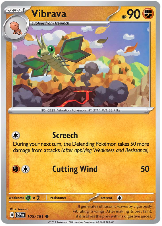 Pokemon Surging Sparks Card List - Vibrava Surging Sparks Common #105/191