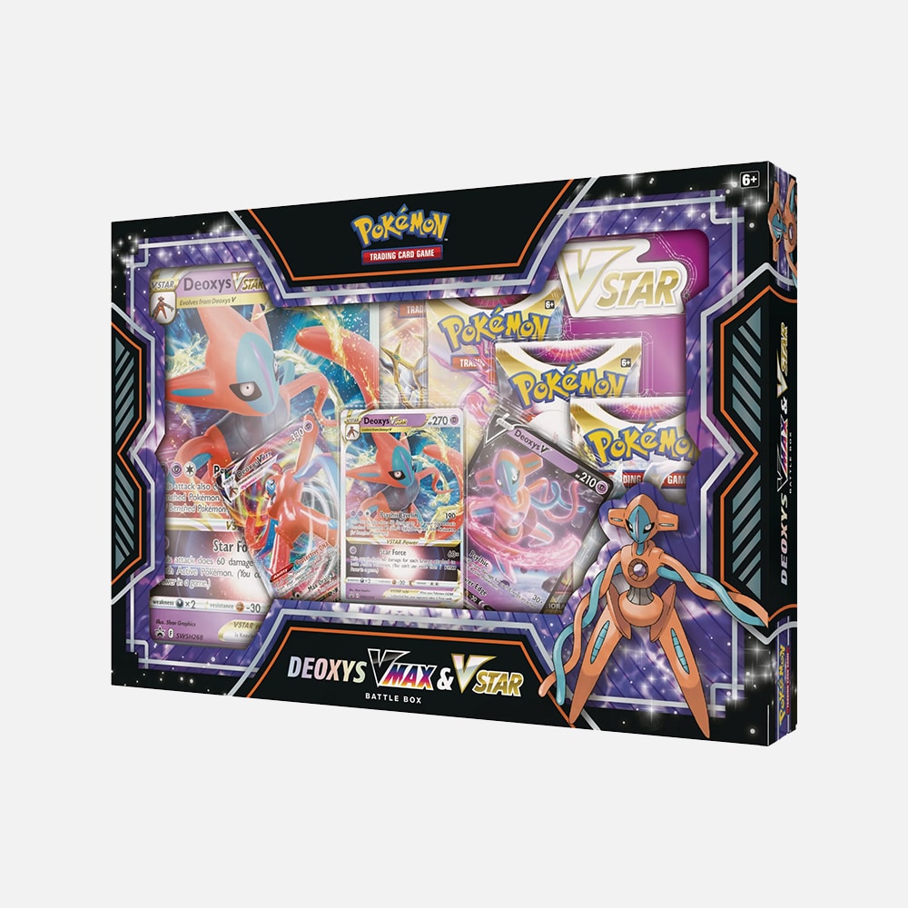 TCG: Deoxys VMAX & VSTAR Battle Box (3 Foil Promo Cards, 1 Oversize Foil Card & 4 Booster Packs)