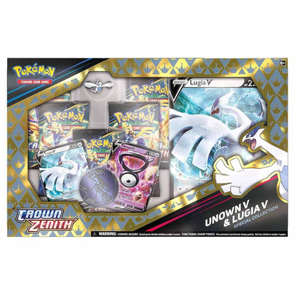 Pokemon TCG: Crown Zenith Special Collection - Unown V & Lugia V (2 Foil Promo Cards, 1 Oversize Card & 5 Booster Packs)